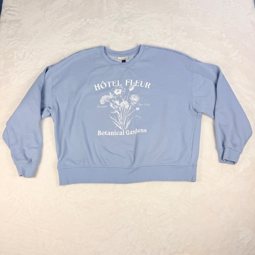 Universal Thread Hotel Fleur Botanical Gardens Sweatshirt Womens L Blue Floral